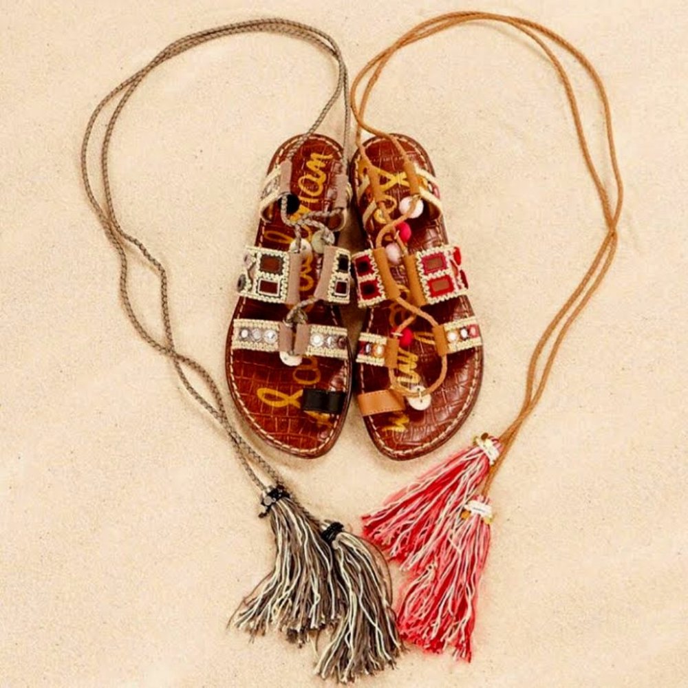 New! Boston Proper Pom Pom Lacy Up Sandals